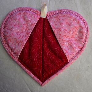 Heart-Shaped Pink and Red Quilted Pot Holder
